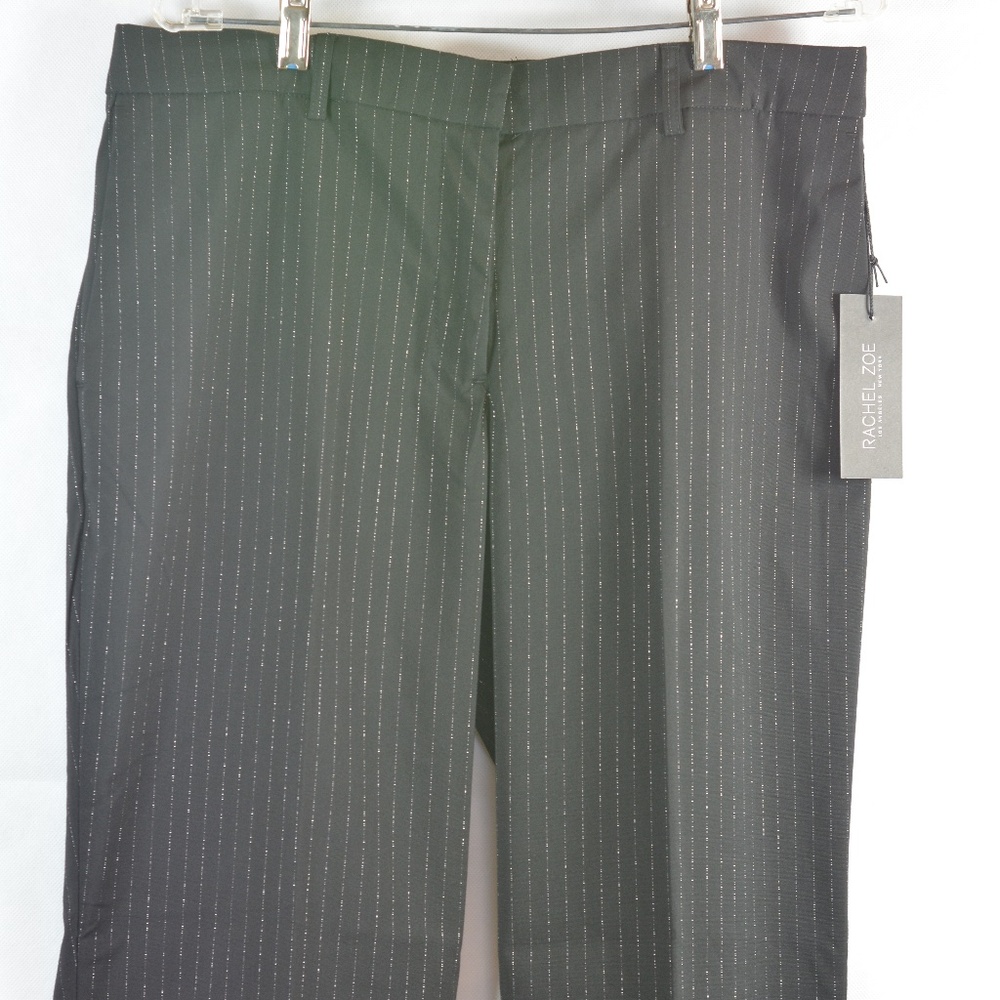 Silver Foil Pinstripe Black Pants SZ 12 RACHEL ZOE NWT